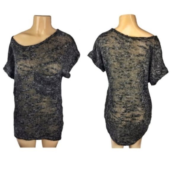 Ilook Oversized Sheer Knit Gray Hi-Low Sweater Top - Picture 1 of 8